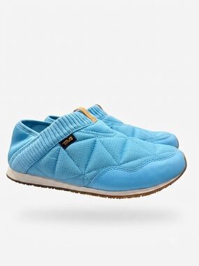 Teva Slip-On Quilted Sneakers in Aqua with Tan Pull Tab
